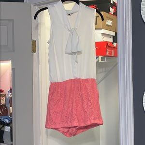 White and pink lace romper
